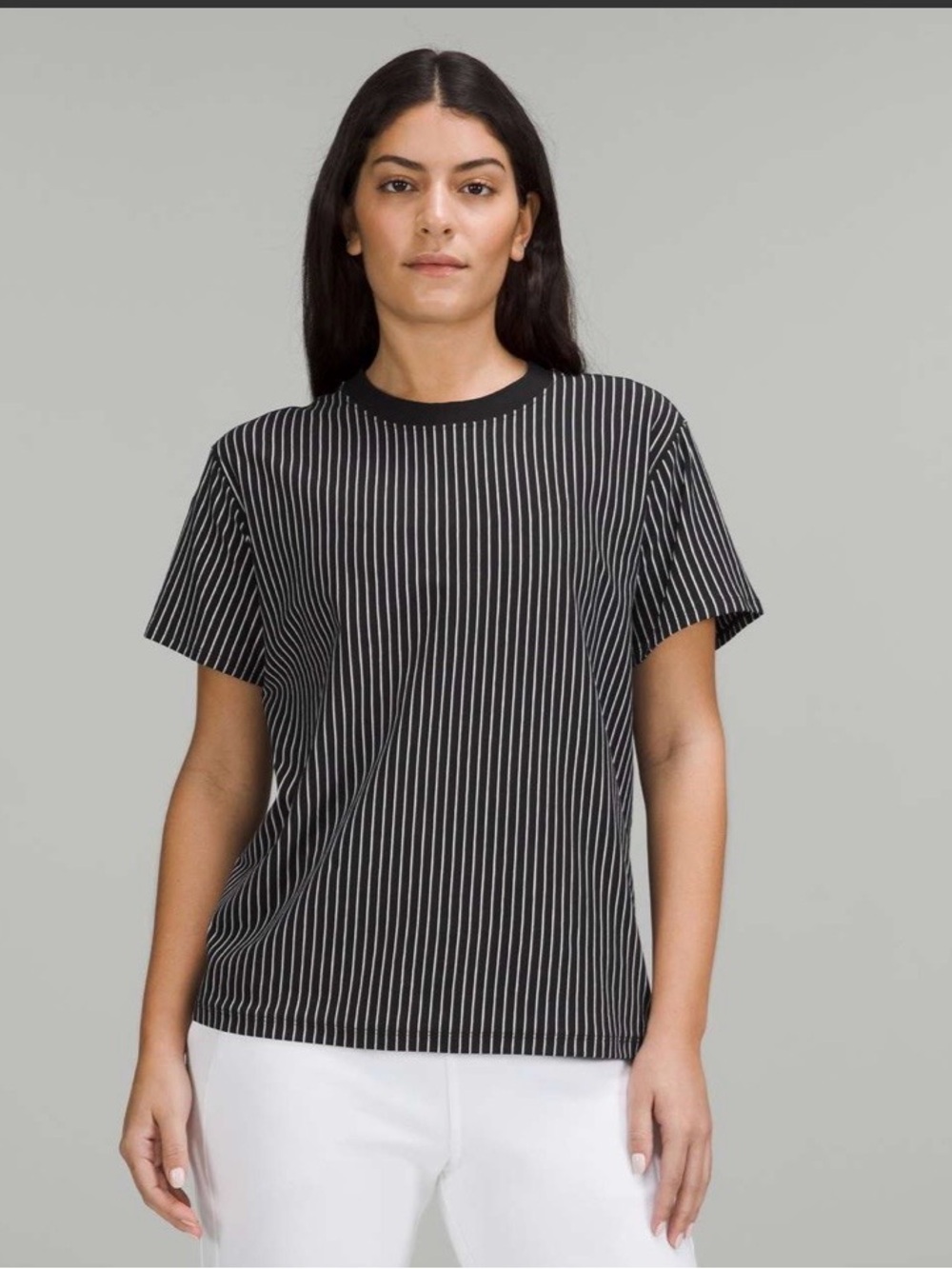 Lululemon All Yours Cotton T-Shirt Vertical Parallel Stripe Black White